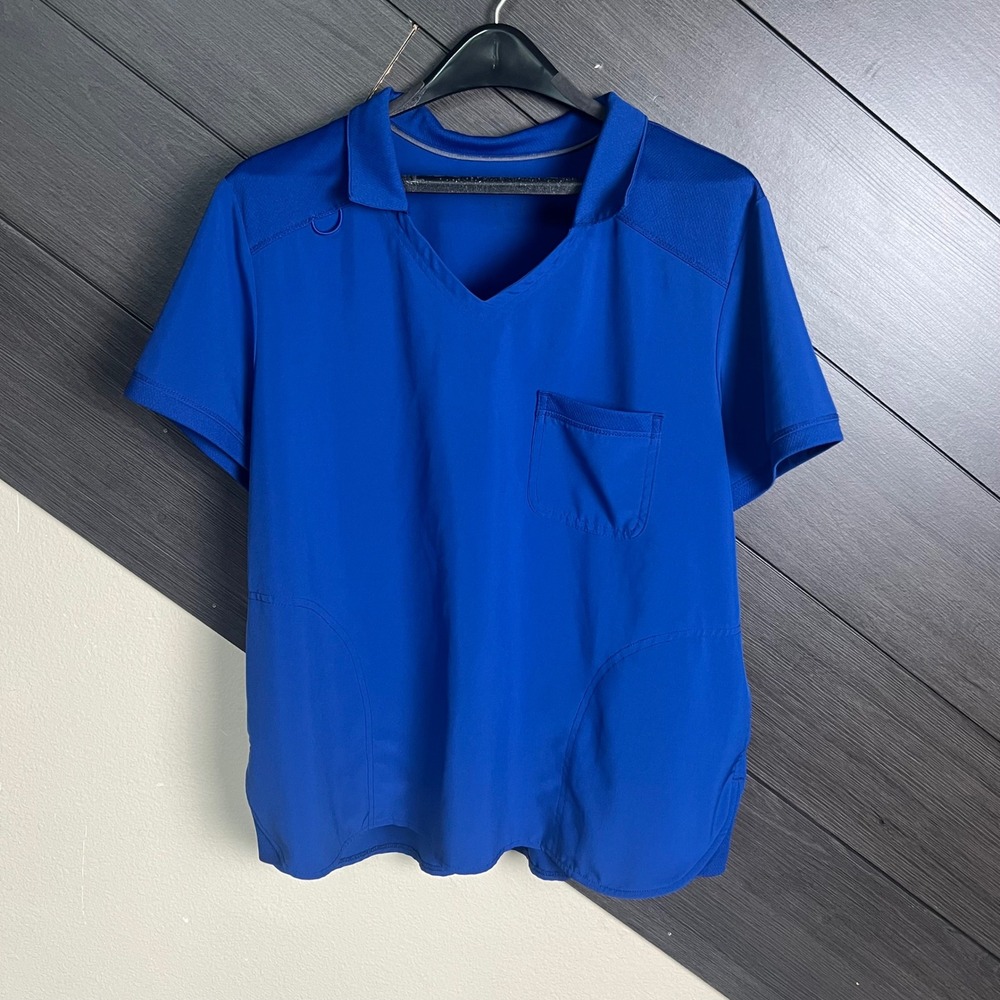 Scrubstar Premium Scrub Top Electric Blue V Neck Pocket Large Healthcare